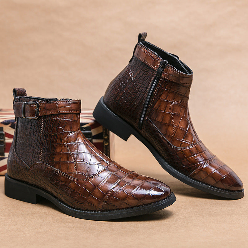 Damen elegante Schnürstiefeletten mit modischem Krokodilmuster EB