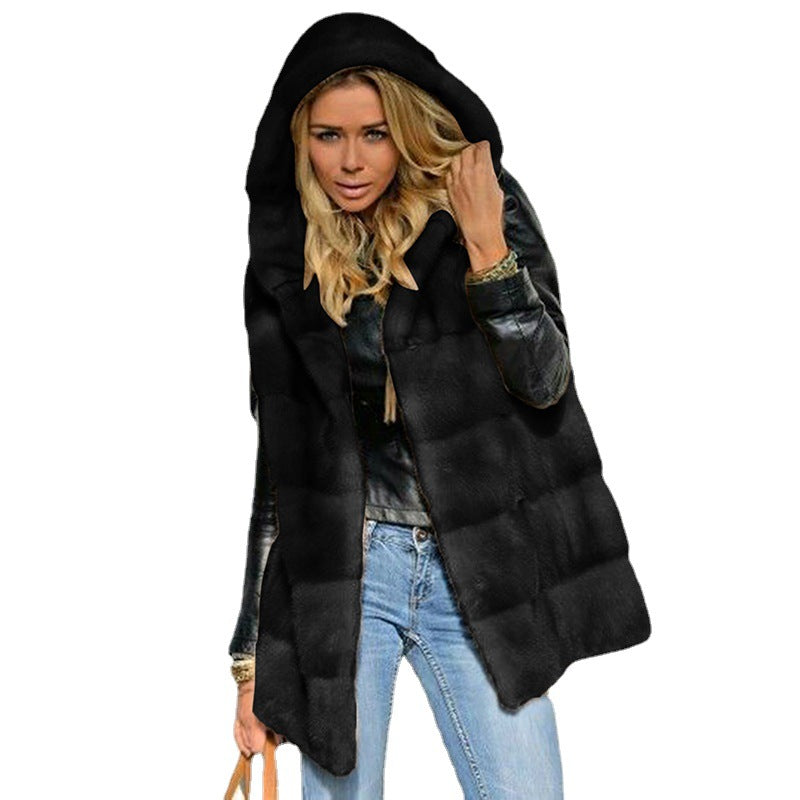 Damen Fleece-Weste mit Kapuze EB