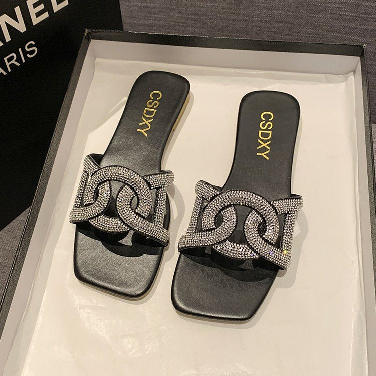 Damen glamouröse Mules mit funkelnder Schmuckverzierung EB