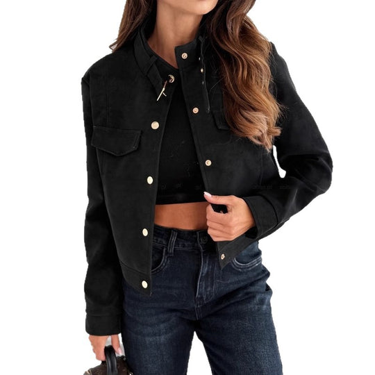 Damen elegante Jacke aus weichem Wildleder mit Knopfdetails EB