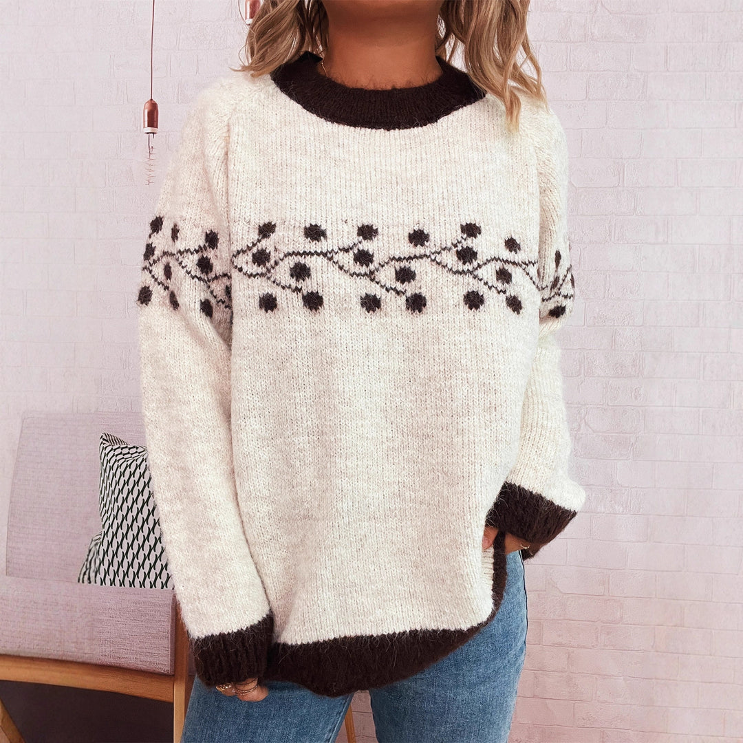 Damen Strickpullover mit floralem Muster und weichem Material EB