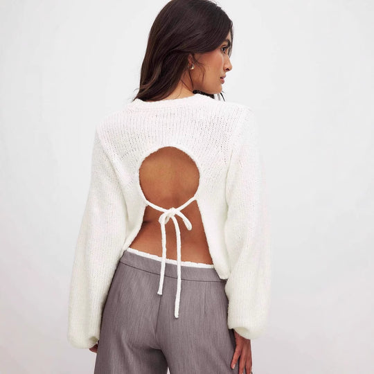 Damen Strickpullover mit offenem Rückendesign und eleganter Schnürung EB