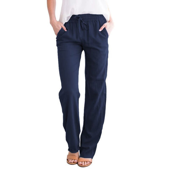 Damen nan leichte Leinenhose mit elastischem Bund Tunnelzug und weitem Bein EB
