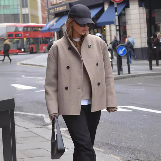 Damen modische Kurzjacke mit doppelter Knopfreihe und lässigen Ärmeln EB
