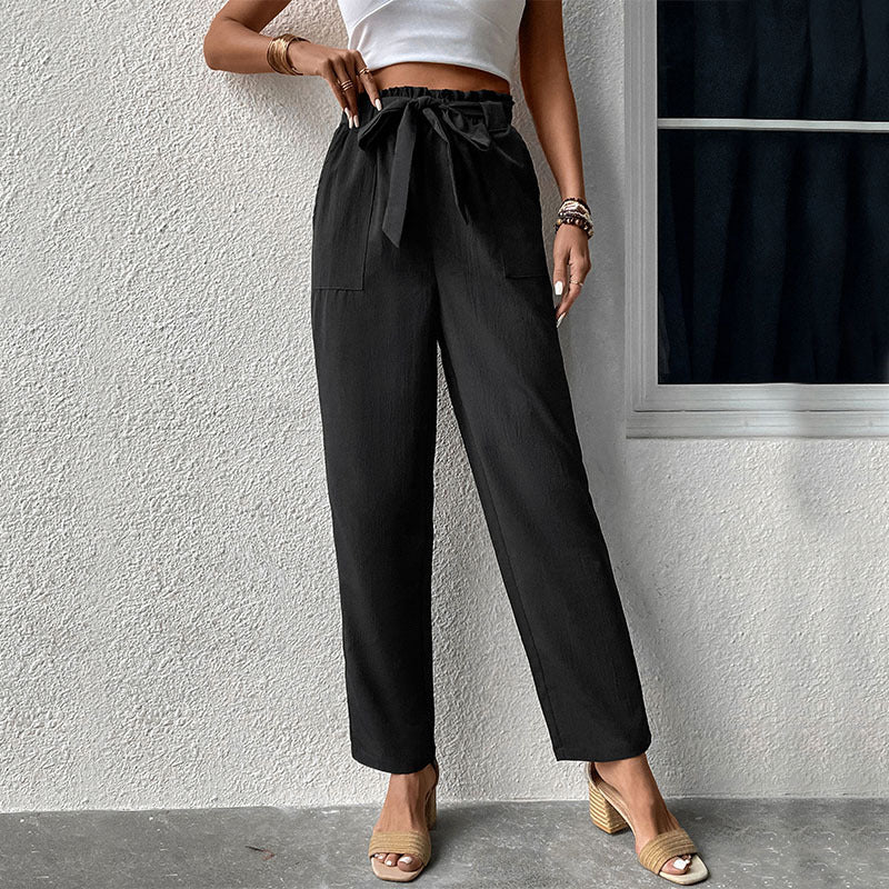 Damen Hochtaillierte Stoffhose mit bequemen Bindegürtel EB