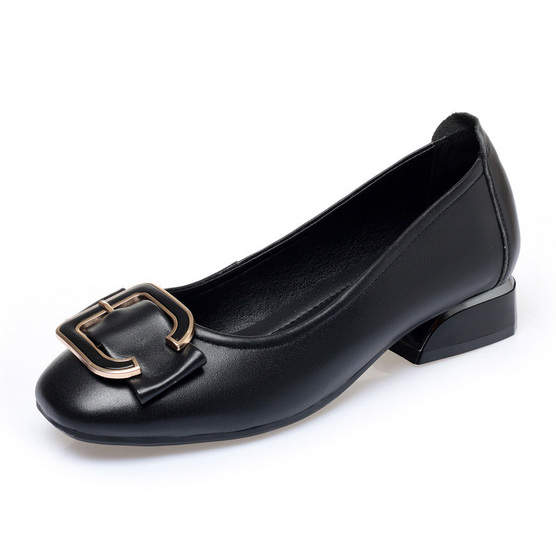 Damen elegante Ballerinas mit modischem Schnallen-Detail und komfortablem Blockabsatz EB