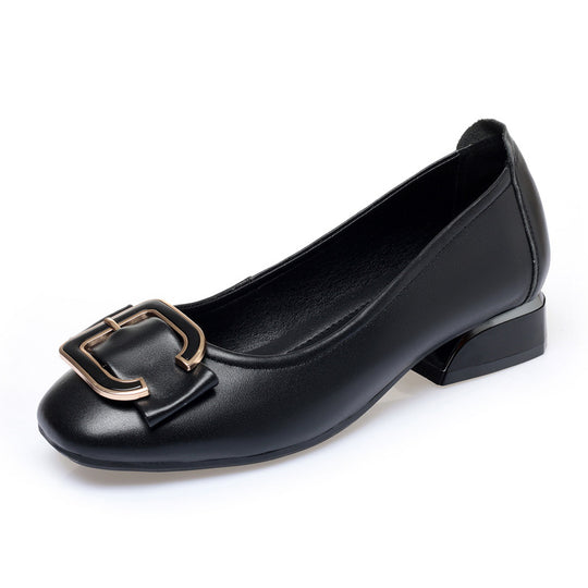Damen elegante Ballerinas mit modischem Schnallen-Detail und komfortablem Blockabsatz EB