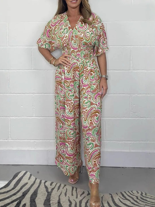 Damen Fließendes Jumpsuit mit elegantem Paisleymuster und Taillierung EB
