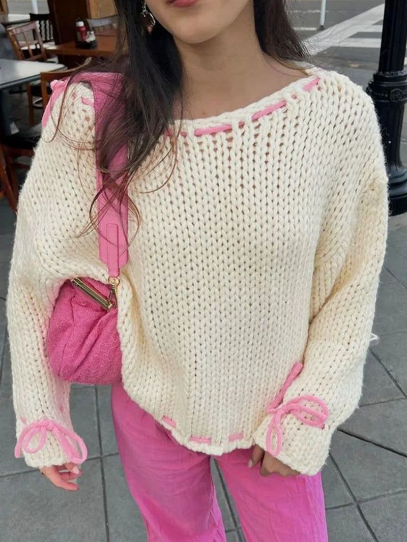 Damen Grobstrickpullover mit verspielten Details und lässigem Schnitt EB