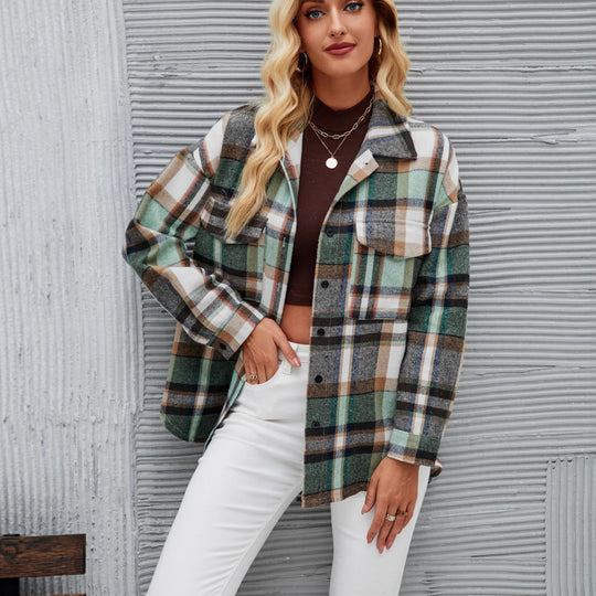 Damen Karo Hemdjacke im lässigen Stil mit praktischen Brusttaschen EB