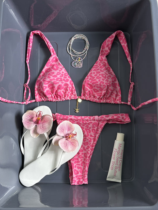 Damen Triangel-Bikini mit Leo-Design und verstellbaren Trägern EB