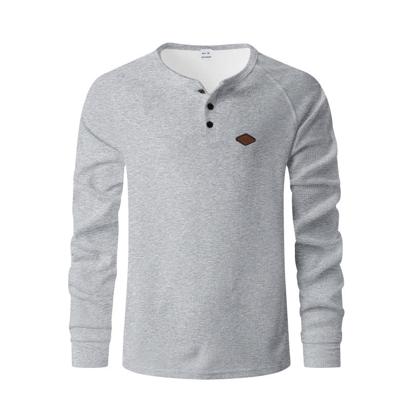 Herren Langarm-Henley-Shirt aus atmungsaktivem Baumwollmix mit strukturiertem Design EB