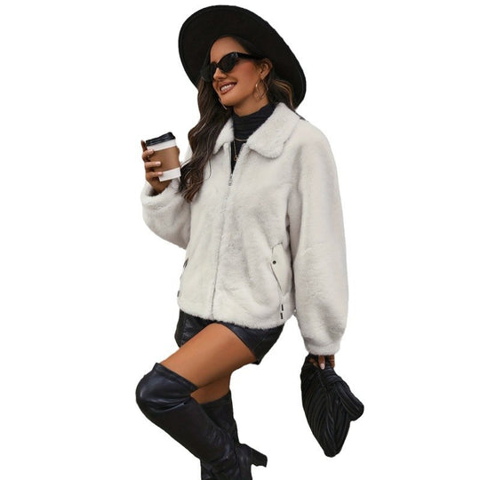 Damen Trendige Kunstpelzjacke mit weit geschnittenen Ärmeln EB