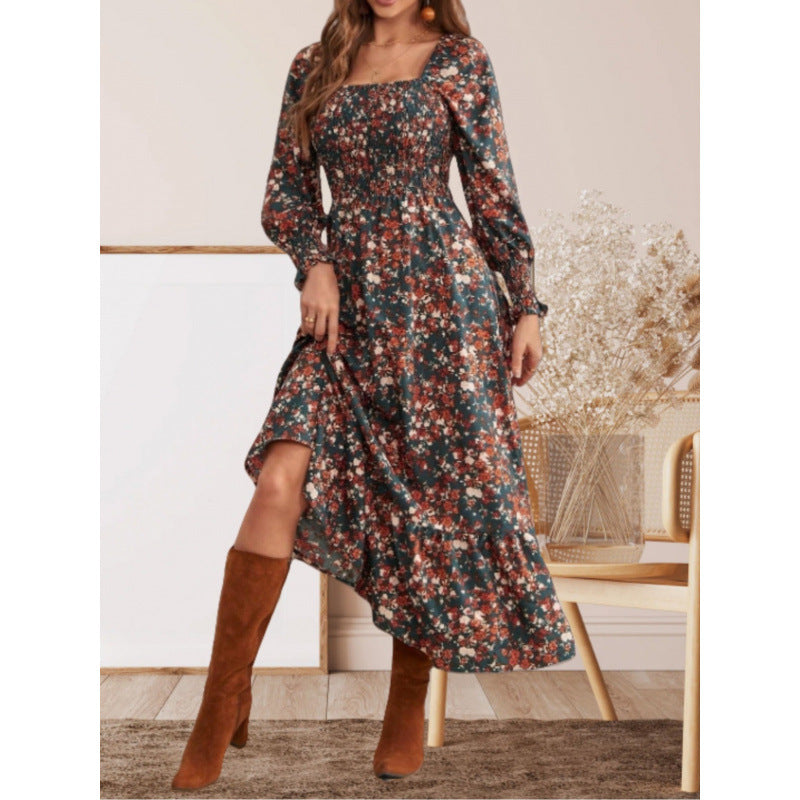 Damen Maxikleid mit Rüschendetails und floralem Design EB