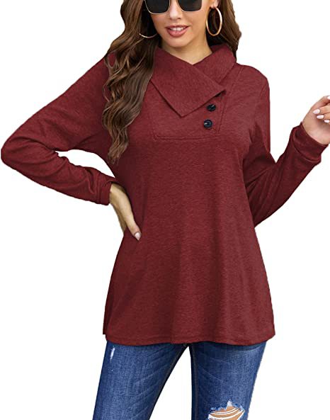 Damen Lässiges Oberteil mit asymmetrischem Kragen und Knopfdetail EB