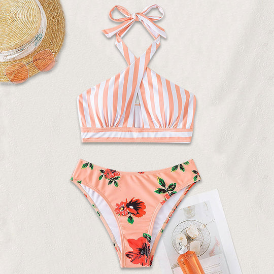 Damen Bikini mit hoch geschnittenem Slip und modischem Wickeloberteil EB