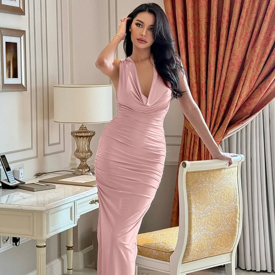Damen Elegantes Maxikleid mit raffinierten Drapierungen EB