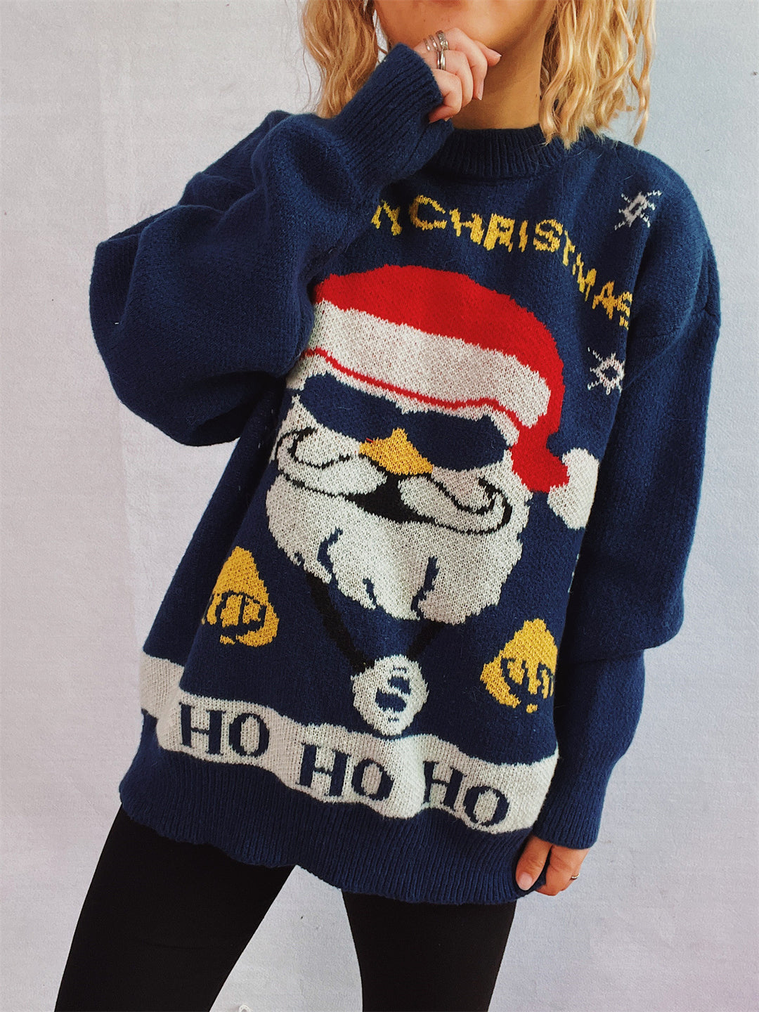 Damen weihnachtlicher Pullover mit festlichem Santa-Motiv und lockerer Passform EB