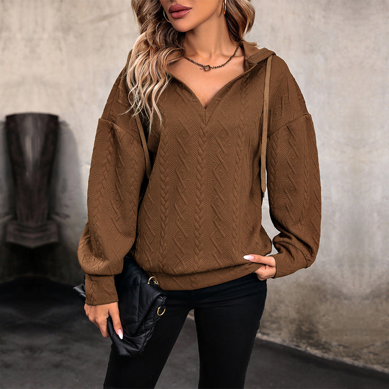 Damen Kapuzenpullover mit strukturiertem Zopfmuster EB