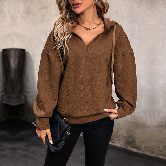 Damen Kapuzenpullover mit strukturiertem Zopfmuster EB