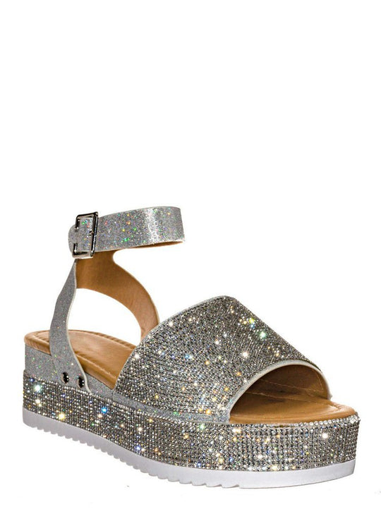 Damen glamouröse Plateau-Sandalen mit kristallverzierten Details EB