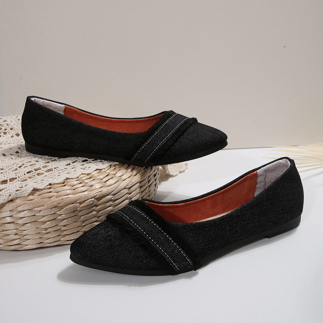 Damen elegante Ballerinas aus Denim mit Fransendetail EB