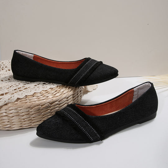 Damen elegante Ballerinas aus Denim mit Fransendetail EB