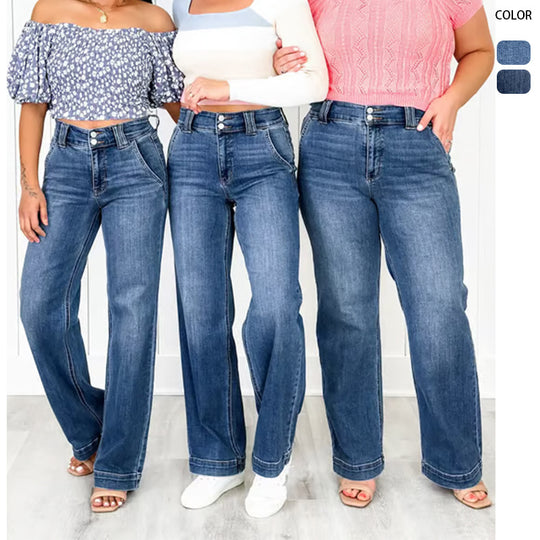 Damen Weit geschnittene Jeans mit hohem Bund und eleganter Nahtführung EB