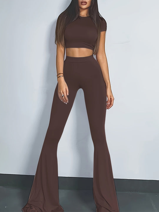 Damen modischer Zwei-Teiler mit crop Top und weitem Schnitt EB