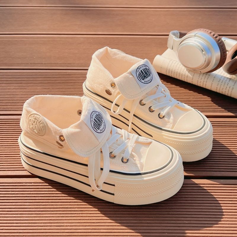 Damen Hochplatform Sneakers mit modischem Stoff-Obermaterial und lockerer Schnürung EB