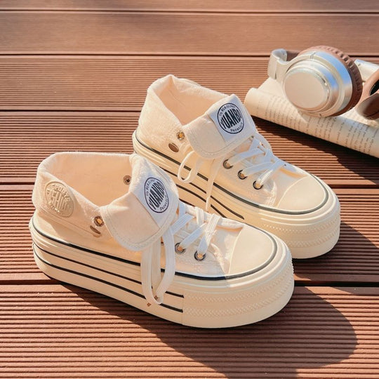 Damen Hochplatform Sneakers mit modischem Stoff-Obermaterial und lockerer Schnürung EB