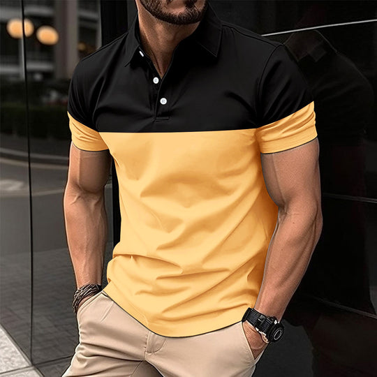 Herren Kurzarm-Polohemd mit kontrastierenden Farbblöcken und modernem Schnitt EB