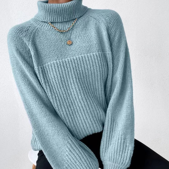 Damen Strickpullover mit hochgeschlossenem Kragen und strukturiertem Rippdesign EB