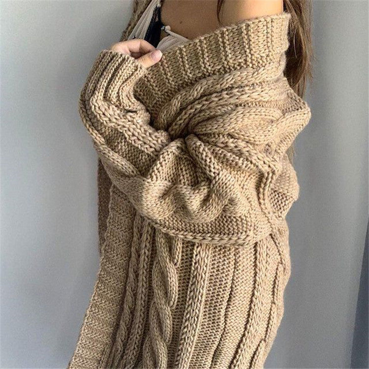 Damen Grobstrickpullover mit offener Schulter und strukturiertem Zopfdesign EB