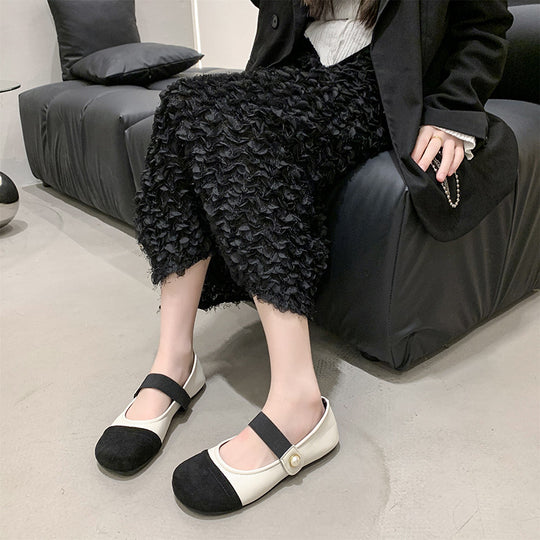 Damen Komfortable Ballerinas mit dekorativem Riemen und Perlenausschnitt EB
