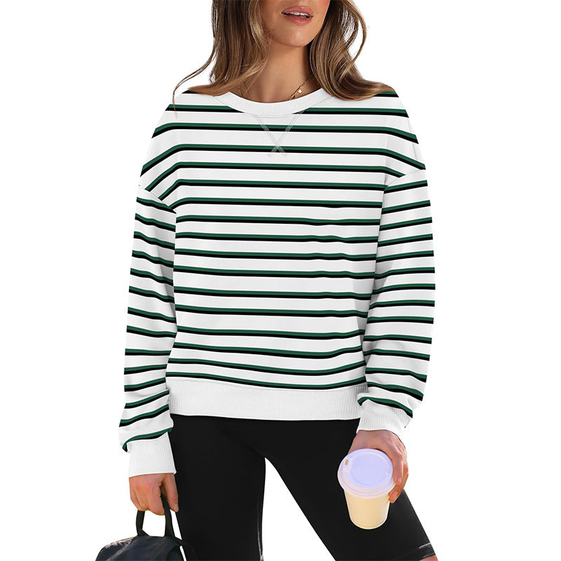 Damen lässiger Sweatshirt mit modernem Streifenmuster und Rundhalsausschnitt EB