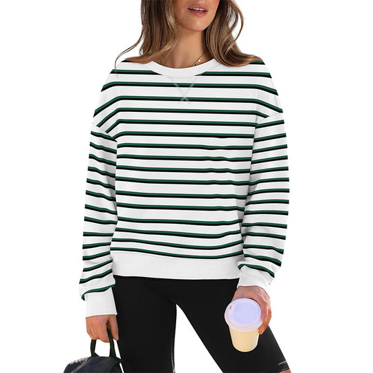 Damen lässiger Sweatshirt mit modernem Streifenmuster und Rundhalsausschnitt EB