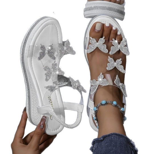 Damen Wedge-Sandalen mit dekorativen Schmetterlings-Details EB