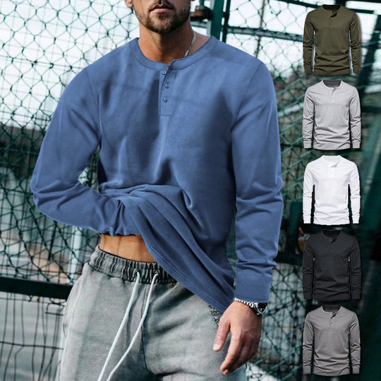Herren lässiges Langarmshirt mit Knopfleiste und weichem Material EB