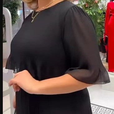 Damen Elegantes Midikleid mit transparenzähnlichen Ärmeln und stilvollen Rüschen EB
