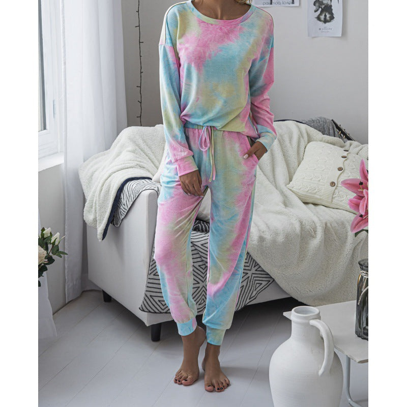 Damen Lässiger Tie-Dye Lounge-Jumpsuit mit Kordelzug und Eingrifftaschen EB
