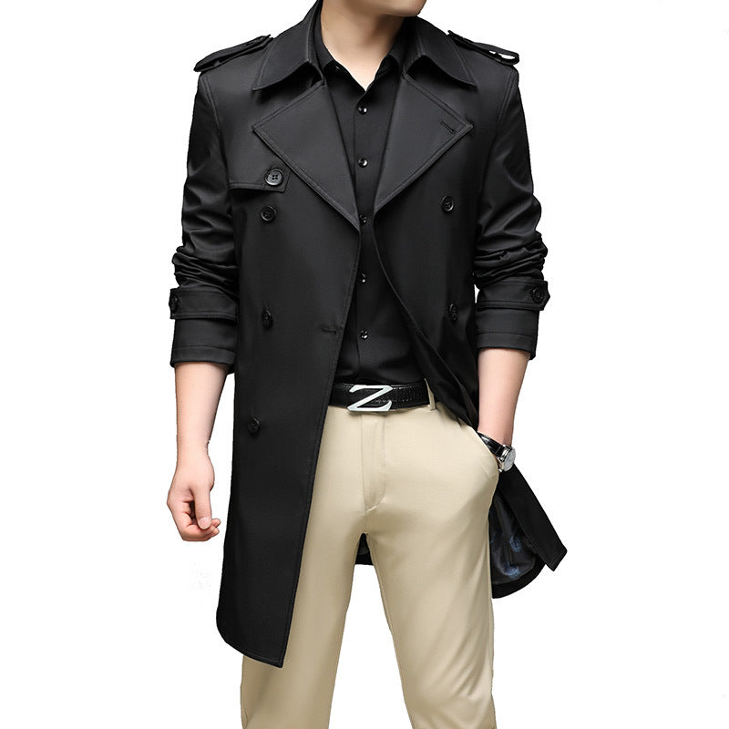 Herren Moderner Slim-Fit Trenchcoat mit Epauletten und doppelreihiger Knopfleiste EB