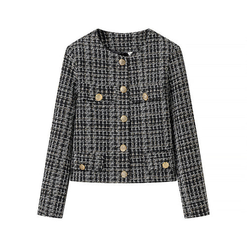 Damen elegante Tweedjacke mit goldenen Knöpfen EB