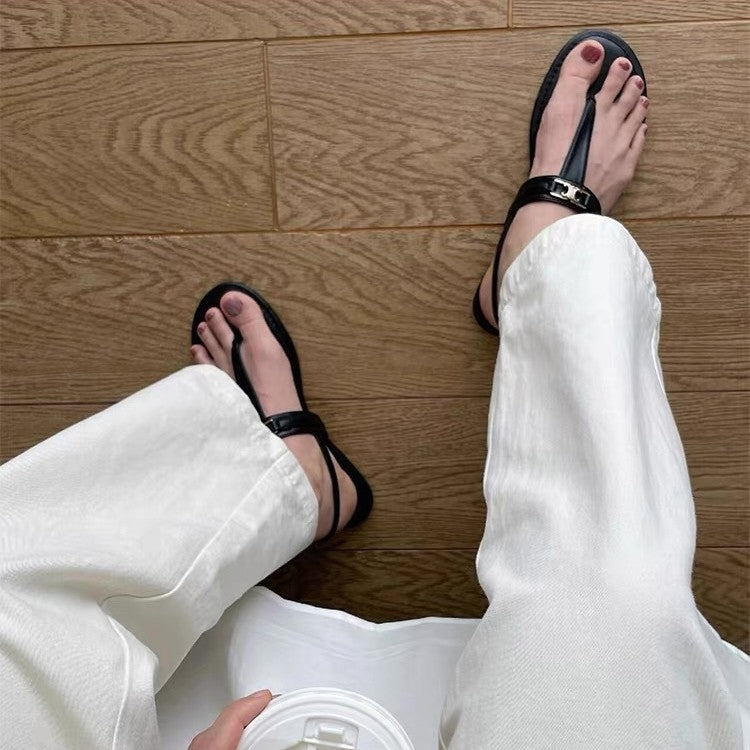 Damen elegante Zehentrenner-Sandalen mit modischem Riemendesign EB