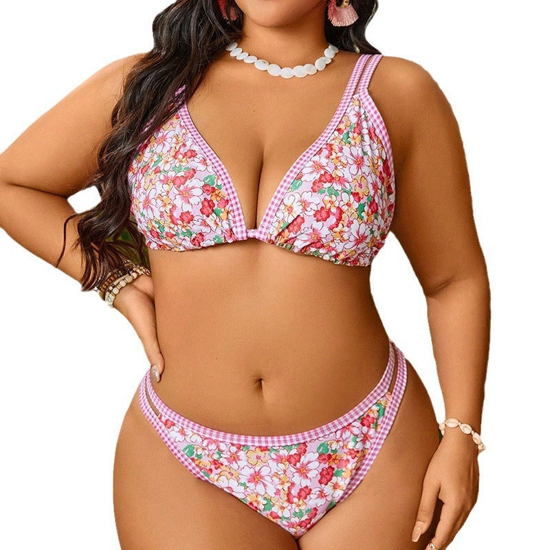 Damen Triangel-Bikini mit buntem Blumendesign und verstellbaren Trägern EB