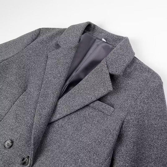 Damen eleganter langärmeliger Wollmantel mit Doppelreiher und hohen Taschen EB