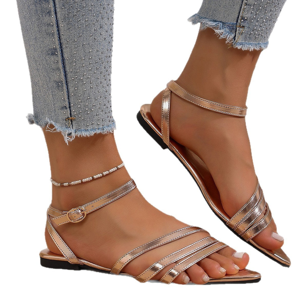 Damen Flache Sandalen mit elegantem Riemendesign und komfortabler Fußbettgestaltung EB