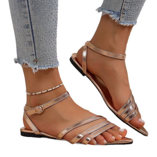 Damen Flache Sandalen mit elegantem Riemendesign und komfortabler Fußbettgestaltung EB