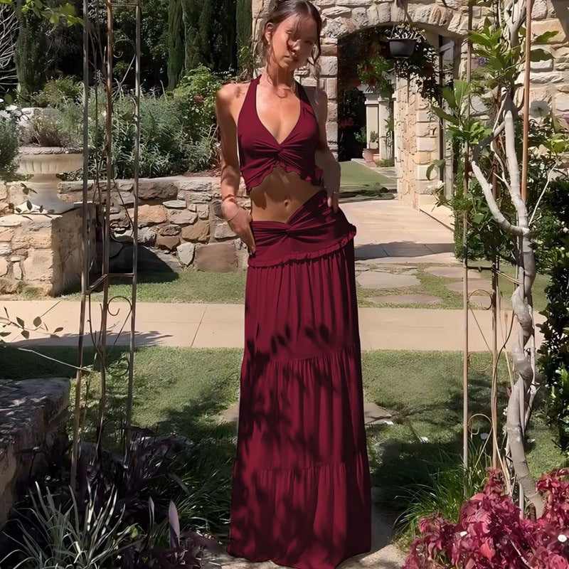 Damen Maxikleid mit verspieltem Cut-Out und Rüschendetails EB