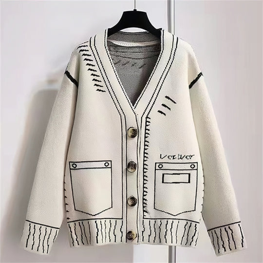 Damen Strickjacke mit kreativem Design und hochwertigen Knöpfen EB